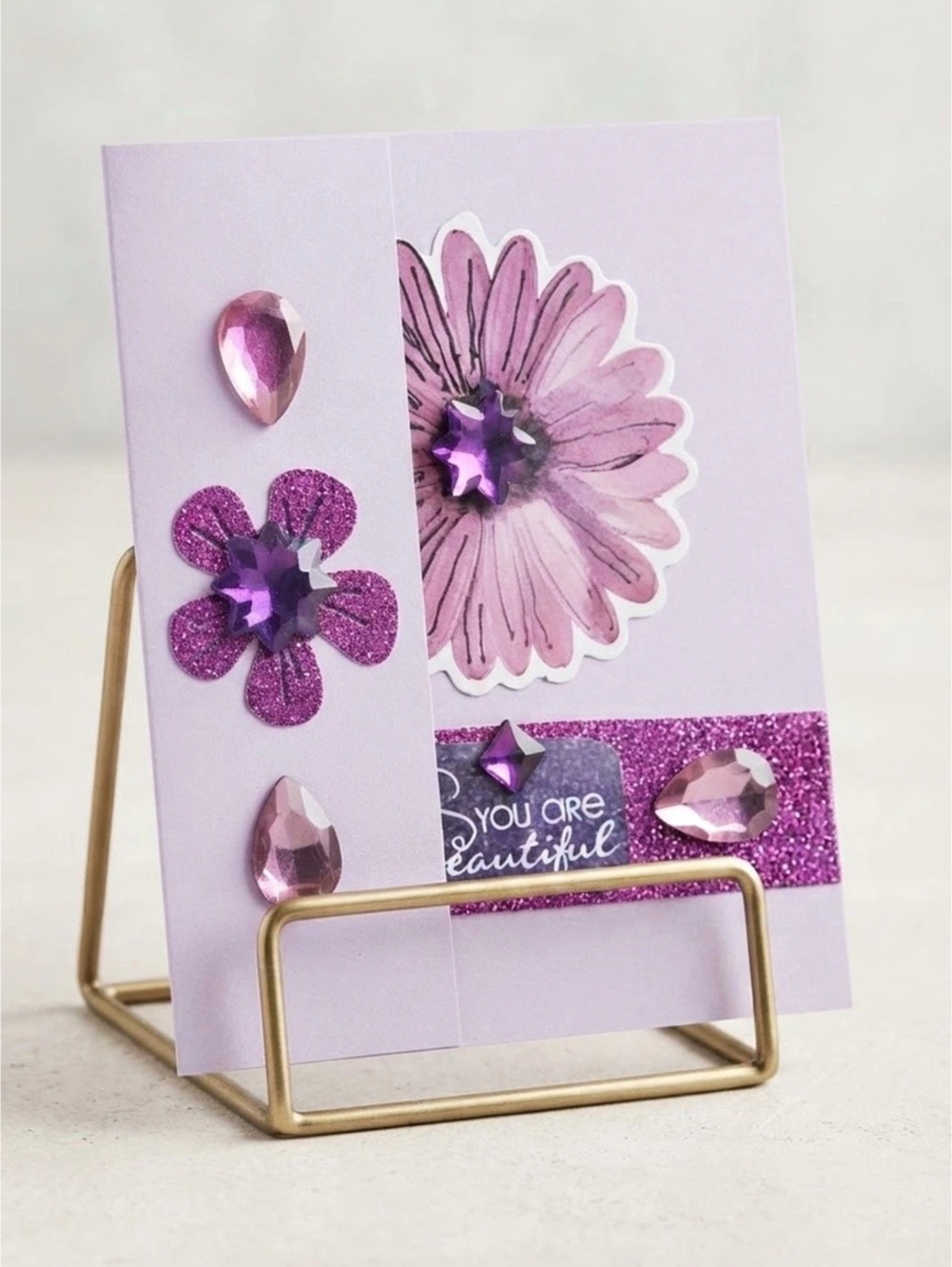 Lavender & Purple gift card with flowers and gems